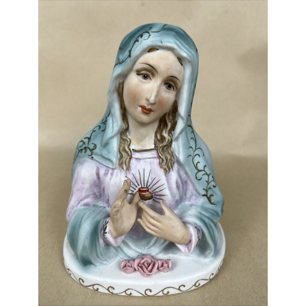 Vintage Lefton Porcelain Figurine Hand Painted Madonna Virgin Mary K8695 6” H
